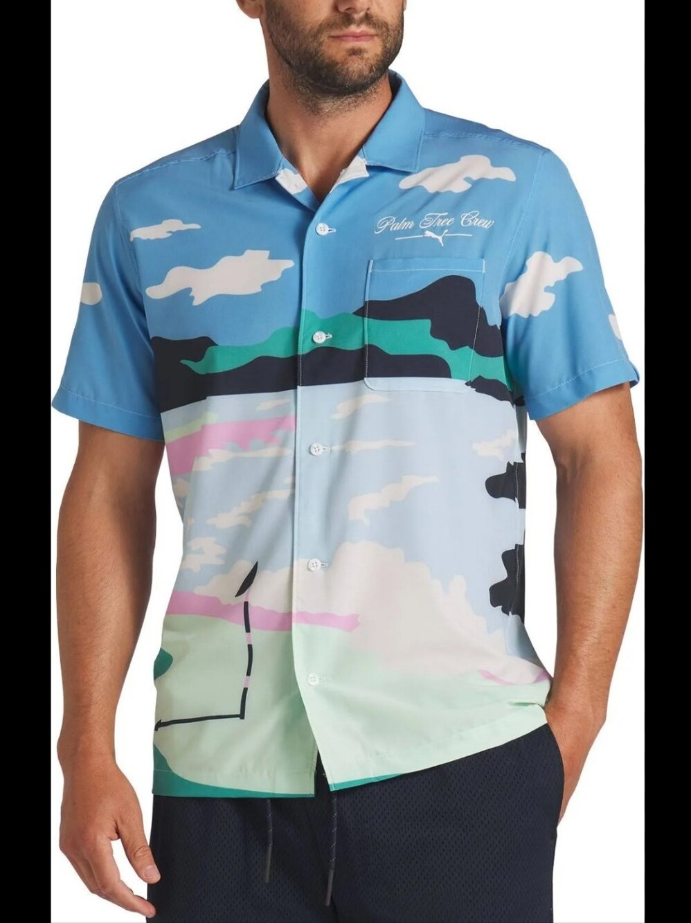 Puma x PTC Palm Tree Crew Beach MATTR Button-Up Shirt Men's XL Tropical Blue